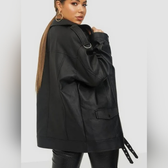 Missguided longline biker jacket in black size 0 - Picture 2 of 7